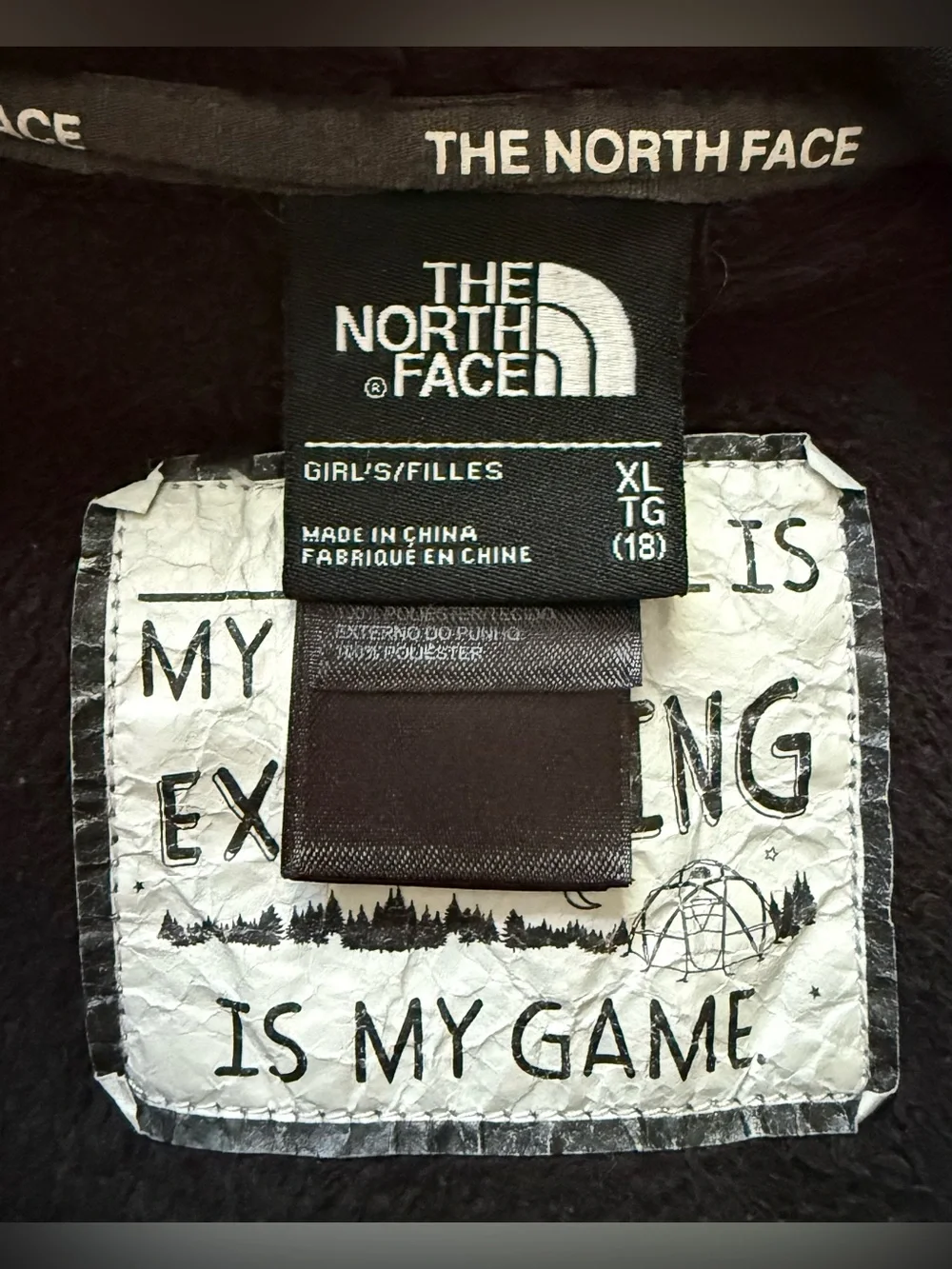 The North Face Girl’s Black Fleece Jacket with White Logo